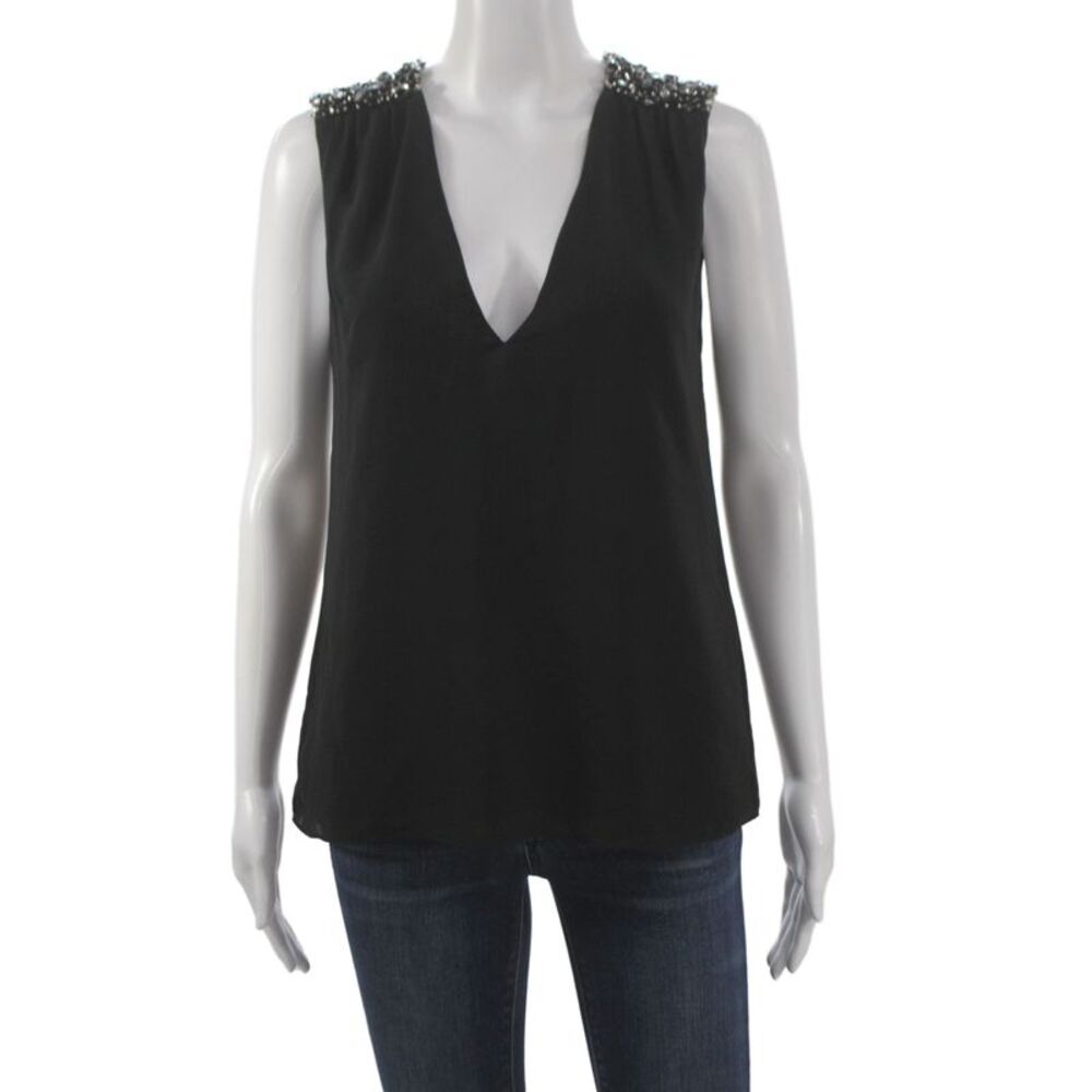 Alice + Olivia Women Camisole Black V-Neck Sleeveless Polyester Size XS